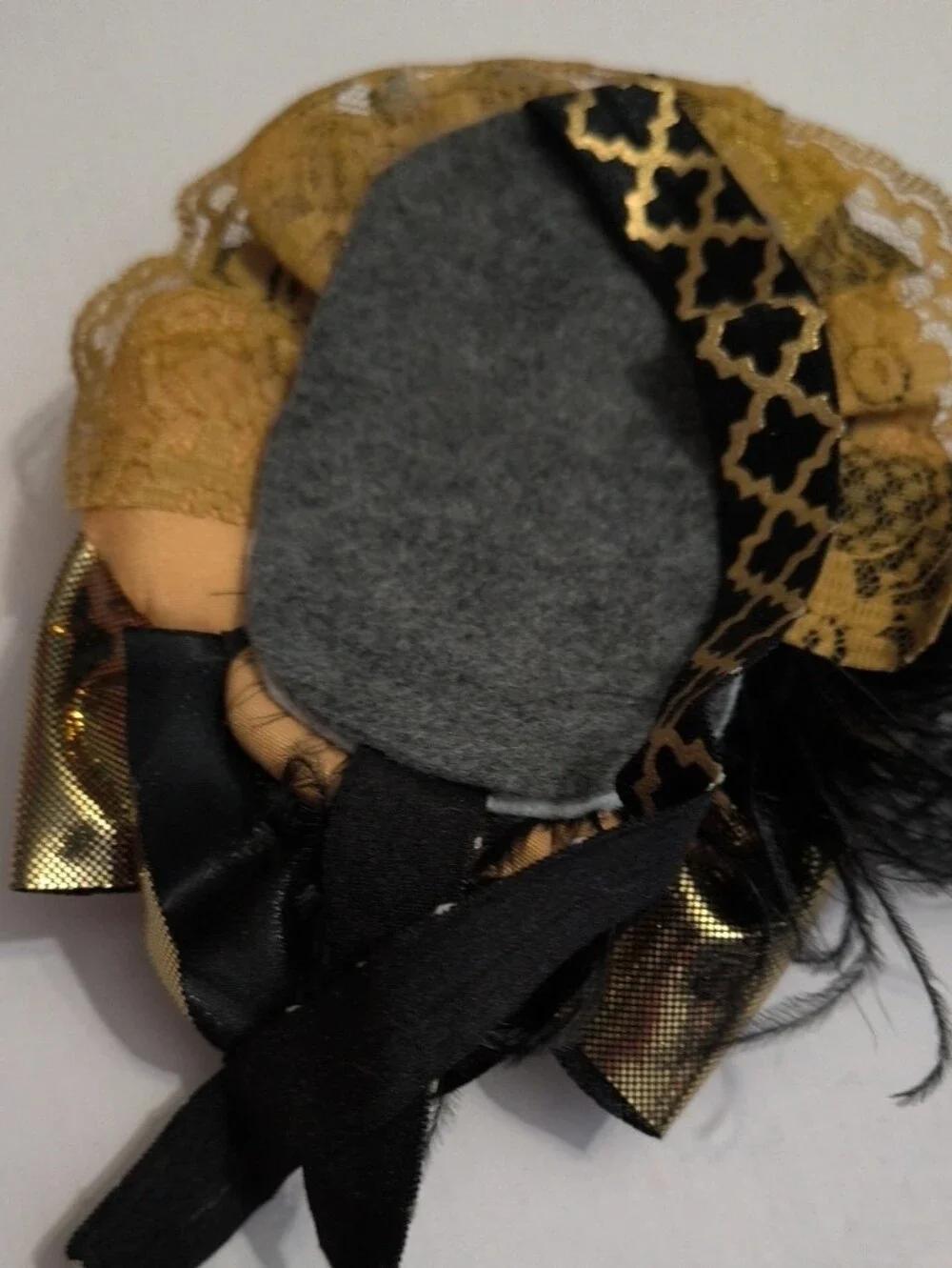 Black and Gold Floral Hair Clip with Rhinestone Accent